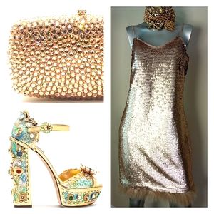 "BOHEMIAN LUXE" Blush Gold Sequin Cocktail Dress By CeCe
